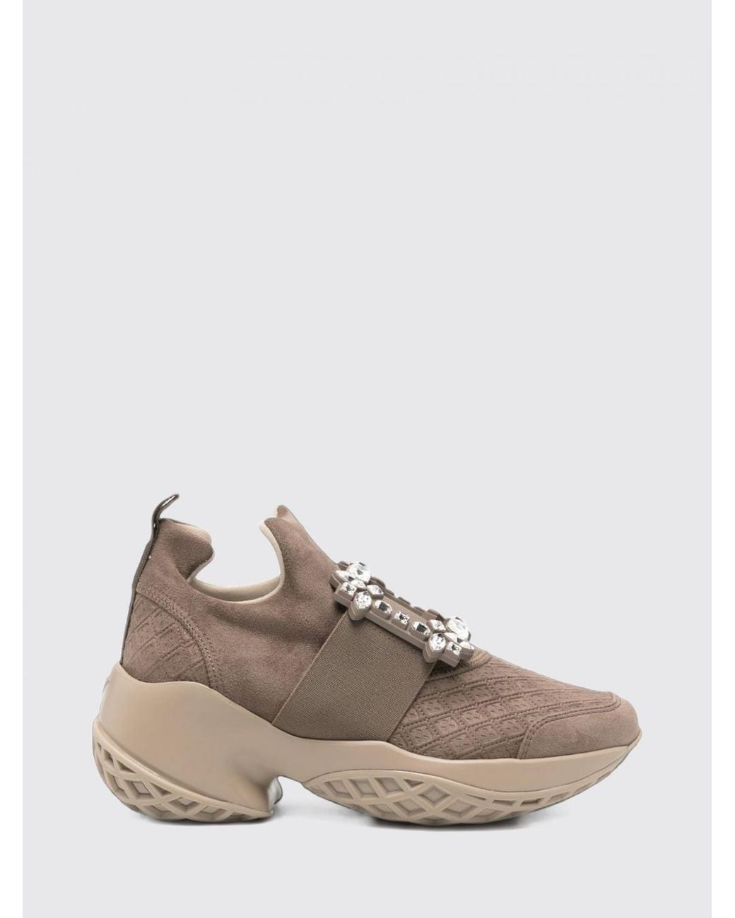 Roger Vivier Brown Viv' Run Suede Slip-On Sneakers With Jewel Buckle