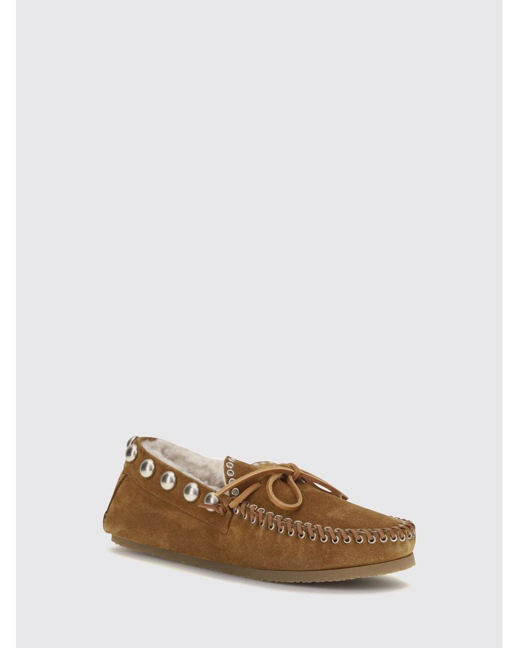 Isabel Marant Brown Fitza Studded Suede Loafers With Shearling Lining