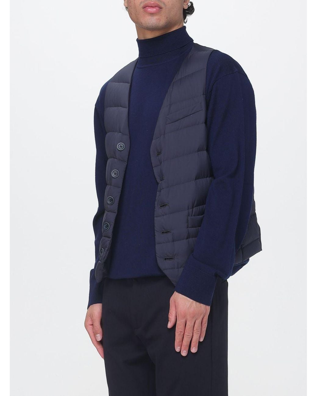 Herno Blue V-Neck Quilted Nylon Down Gilet With Button Closure for men