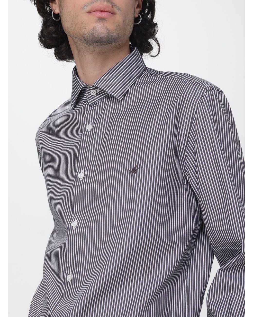 Brooksfield Gray Striped Cotton Slim Fit Shirt With French Collar for men