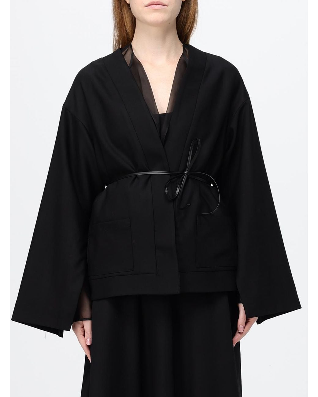 Crida Milano Black Cropped Wool Robe Blazer With Waist Belt And Dropped Shoulders