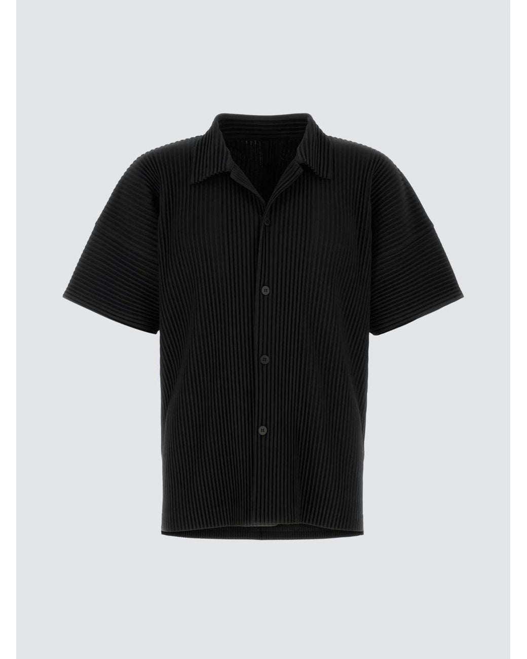 Homme Plissé Issey Miyake Black Short-Sleeved Pleated Bowling Shirt Homme Plissé Issey Miyake With Cuban Collar for men