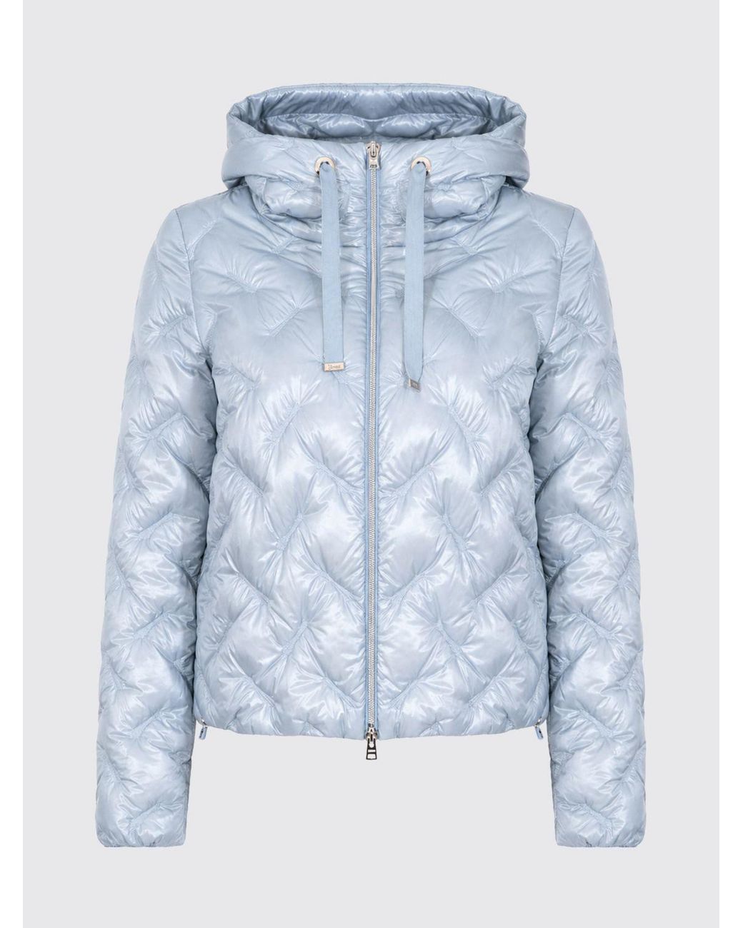 Herno Blue Short Quilted Nylon Hooded Puffer Jacket With Zip Closure