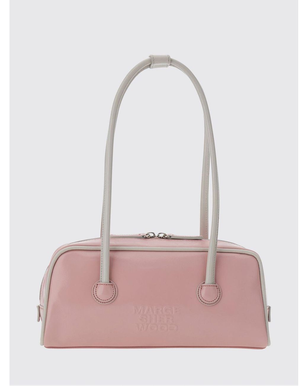 MARGE SHERWOOD Pink Boston Smooth Leather Shoulder Bag With Double Handle