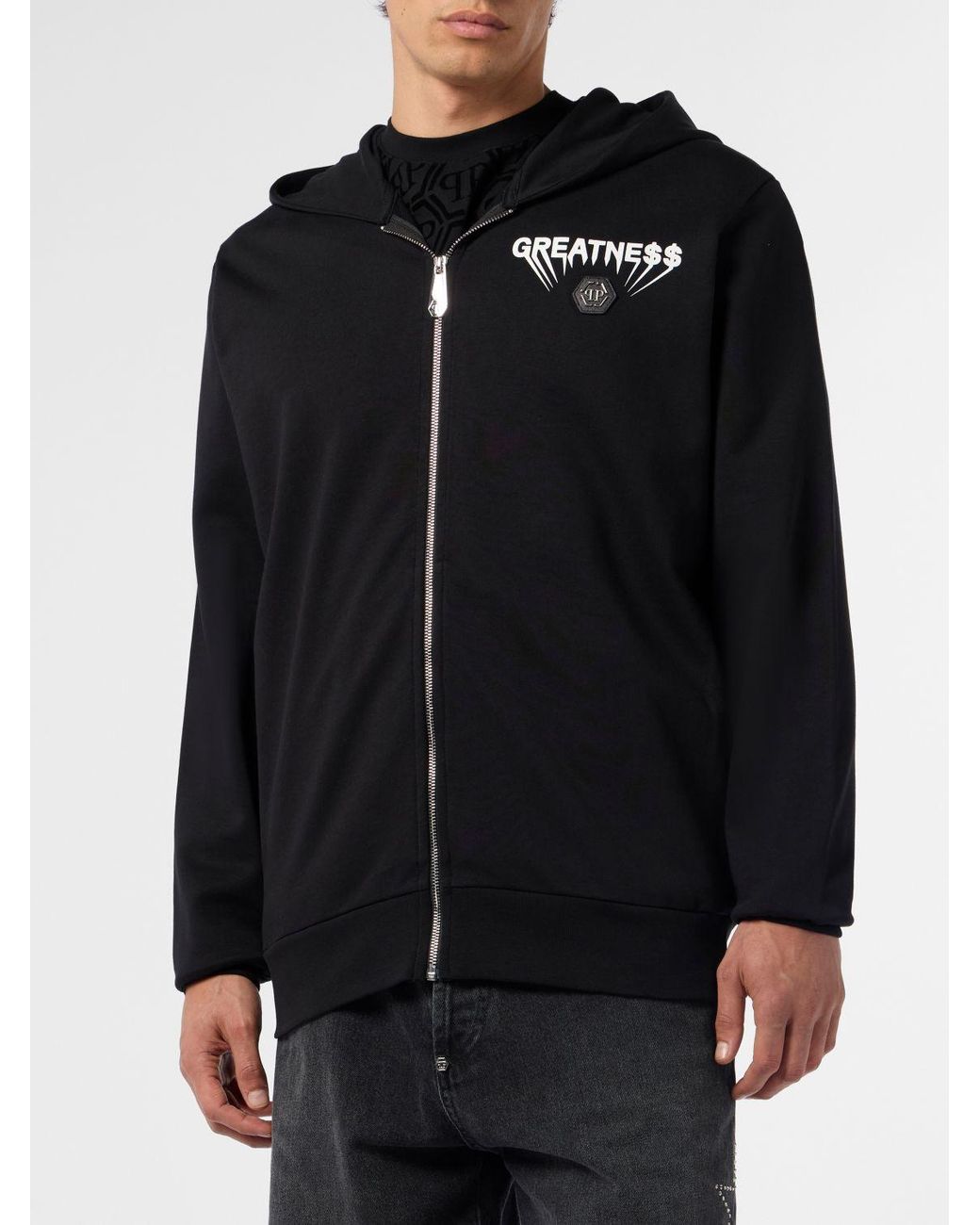 Philipp Plein Black Cotton Zip-Up Hoodie for men