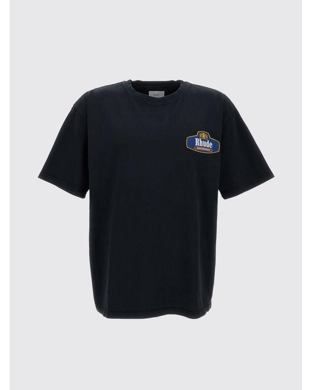 Rhude Black Cotton T-Shirt With Vintage Style Logo Print And Crew Neck for men