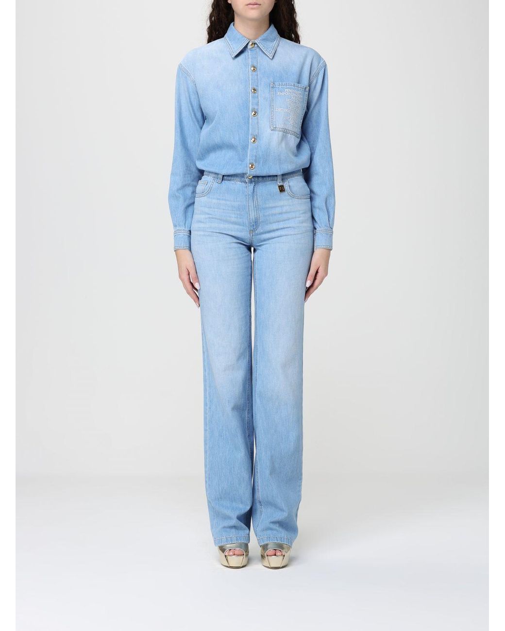 Elisabetta Franchi Blue Denim Jumpsuit