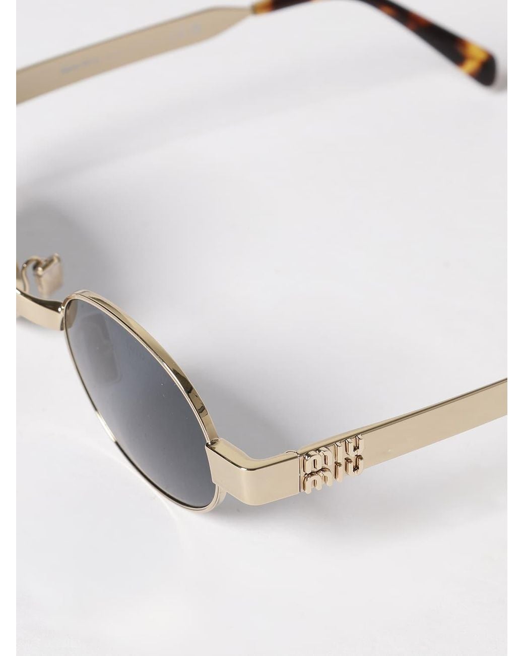 Miu Miu White Rounded Metal Frame Sunglasses With Impressed Logo