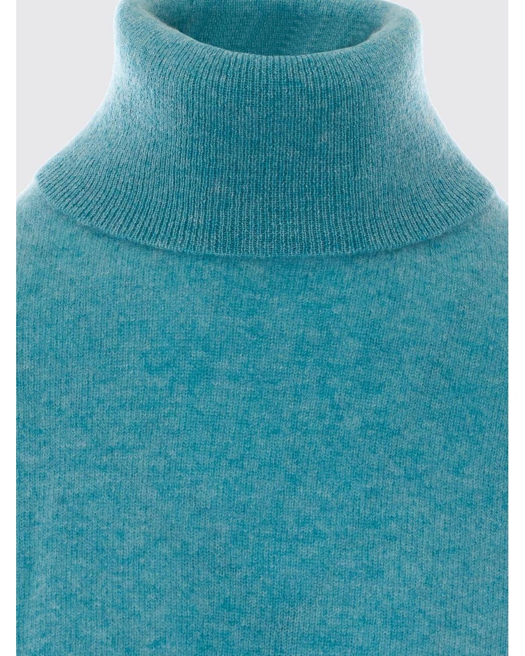 Jersey De Cuello Alto De Puro Cachemir Con Manga Larga Y Ribetes Acanalados Not Shy de color Blue