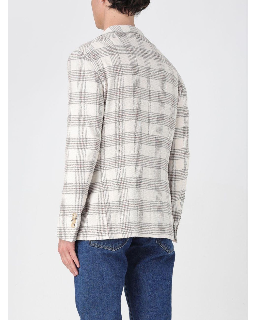 Manuel Ritz White Single-Breasted Check Blazer for men