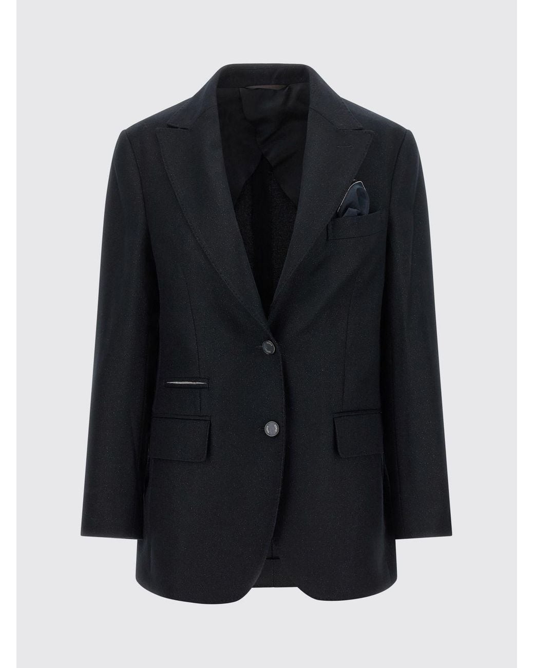 Peserico Black Single-Breasted Virgin Wool-Blend Blazer With Lapel Collar