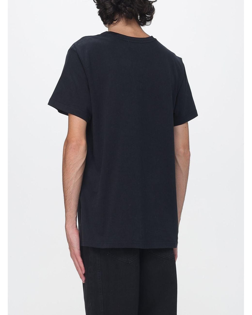 Isabel Marant Black Crewneck Cotton T-Shirt With Contrast Logo And Dropped Shoulders for men