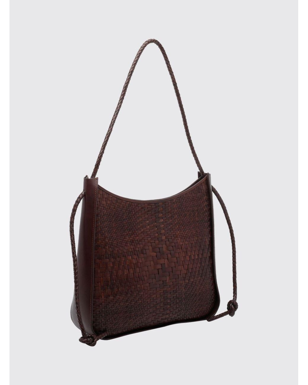 Dragon Diffusion Brown Woven Leather Tote Bag With Single Handle