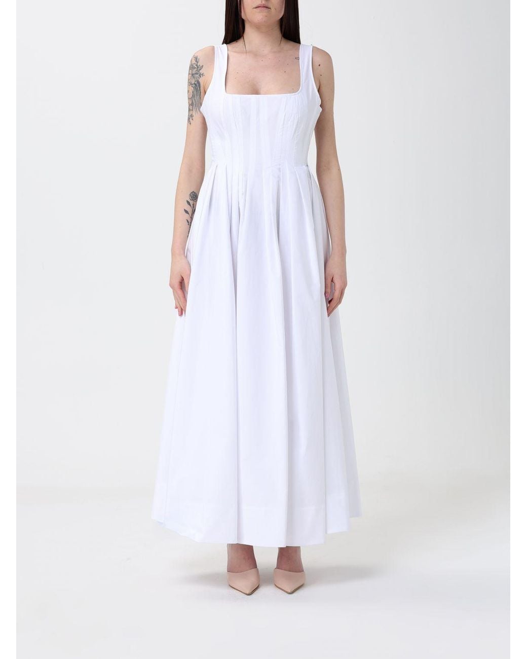 Sportmax White Cotton Midi Dress
