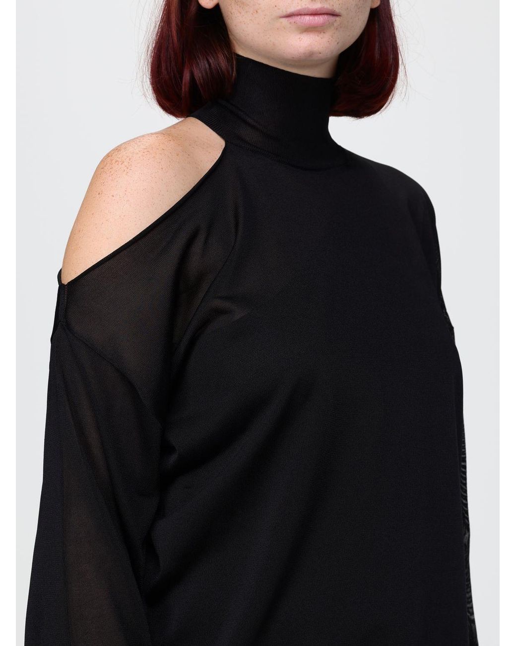 Fendi Black Cut-Out Shoulder Viscose Knit Turtleneck Jumper
