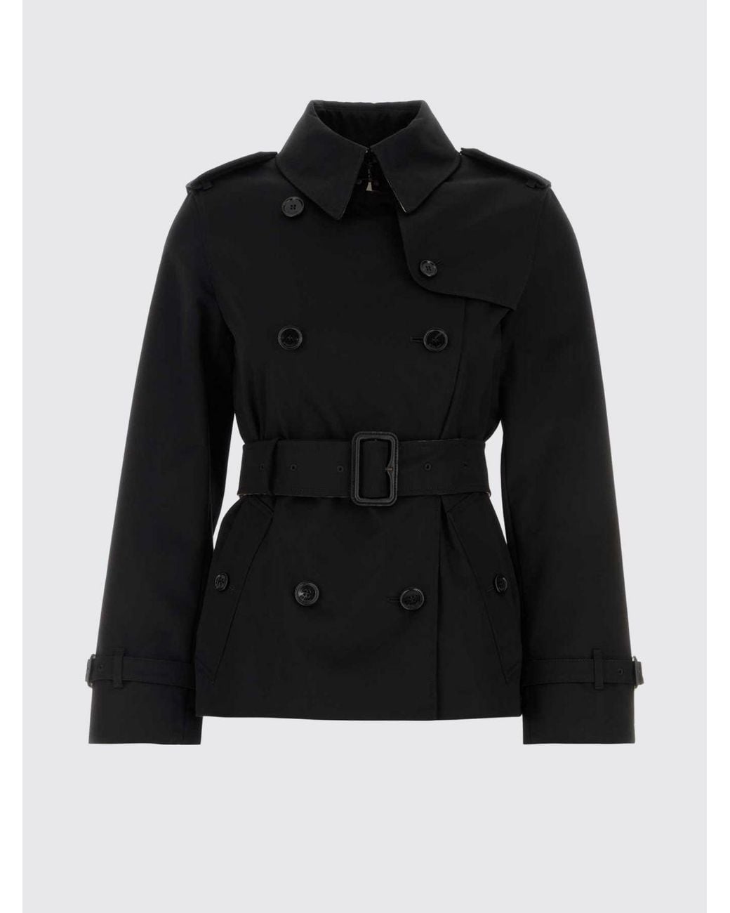 Burberry Black Double-Breasted Cotton Short Trench Coat With Check Lining