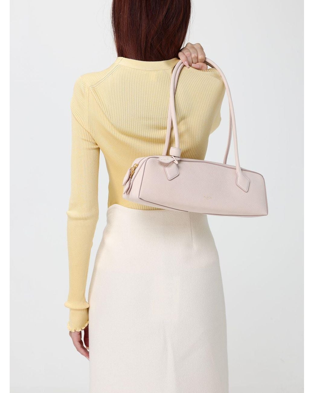 Alaïa Natural Medium Le Teckel Calfskin Leather And Nubuck Shoulder Bag