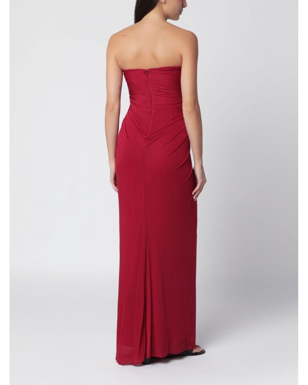 Christopher Esber Red Off-The-Shoulder Long Jersey Evening Gown