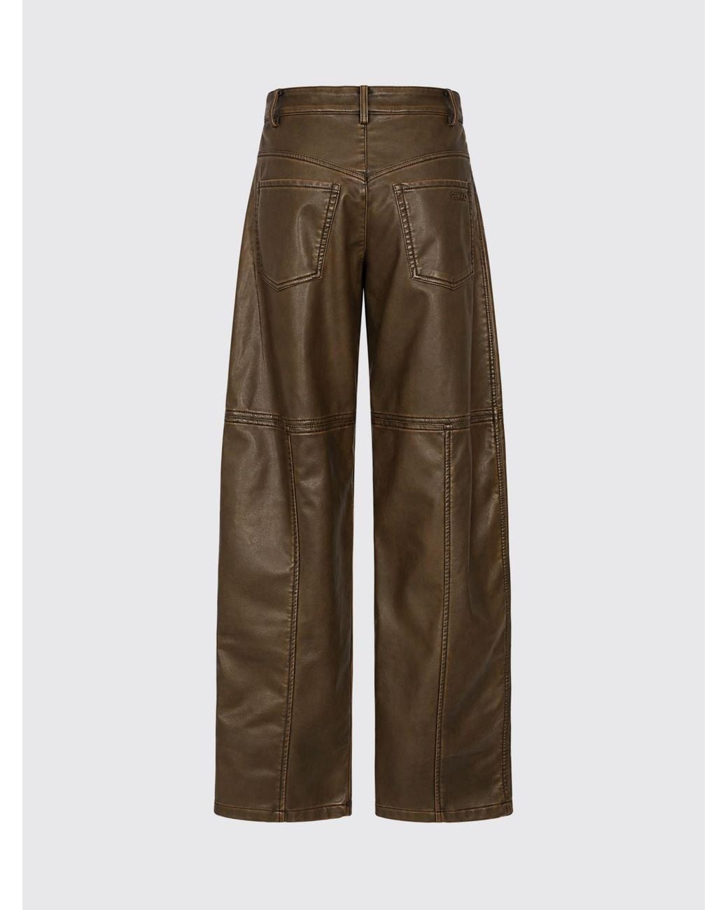 Pinko Brown Papavero Wide-Leg Faux Leather Trousers With A Mid-Rise Waist