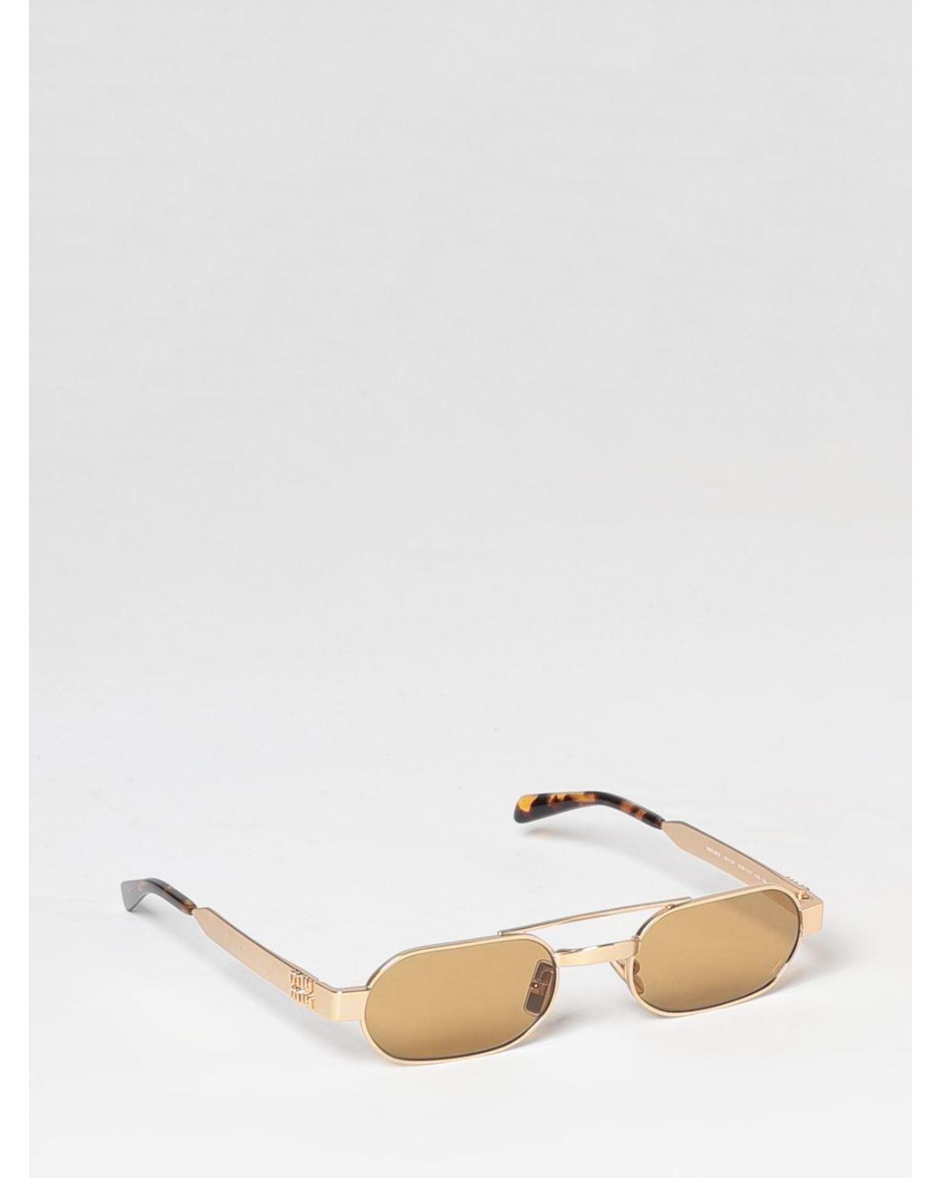 Miu Miu Natural Aviator Metal Sunglasses With Double Bridge And Tortoiseshell Temples