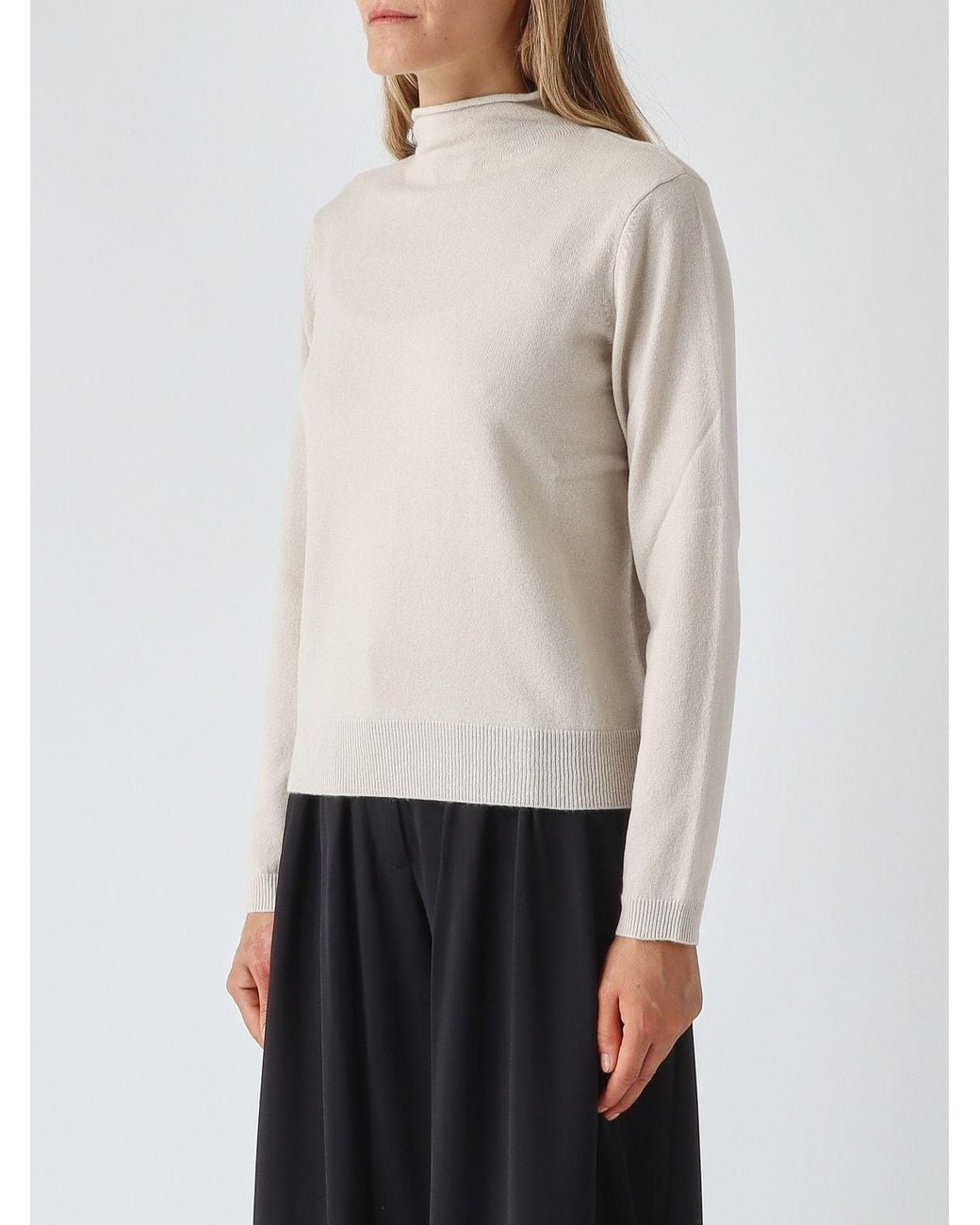 Max Mara White Wool And Cashmere Roll Neck Jumper With Dropped Shoulders