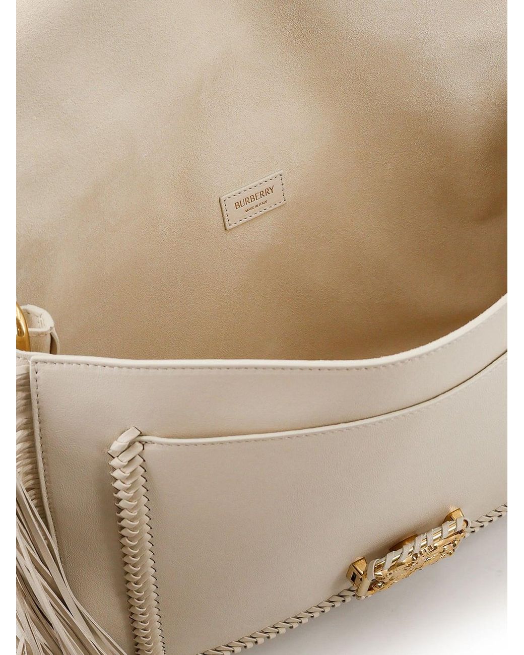 Burberry White Rider Fringed Calfskin Shoulder Bag With Ekd Logo