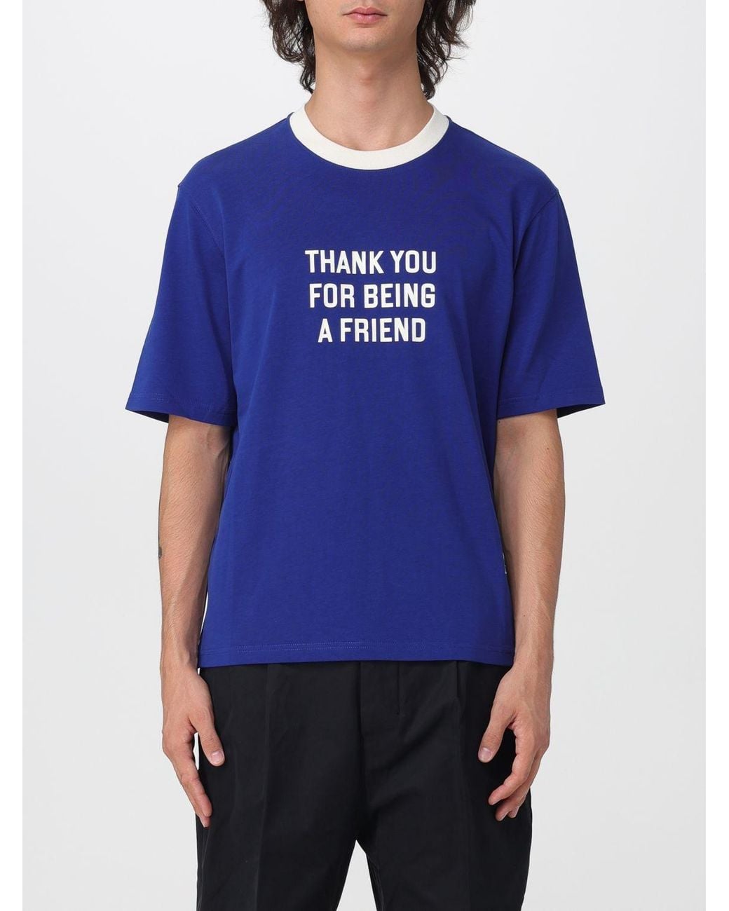 AMI Blue Cotton T-Shirt With Slogan And Embroidered Logo for men