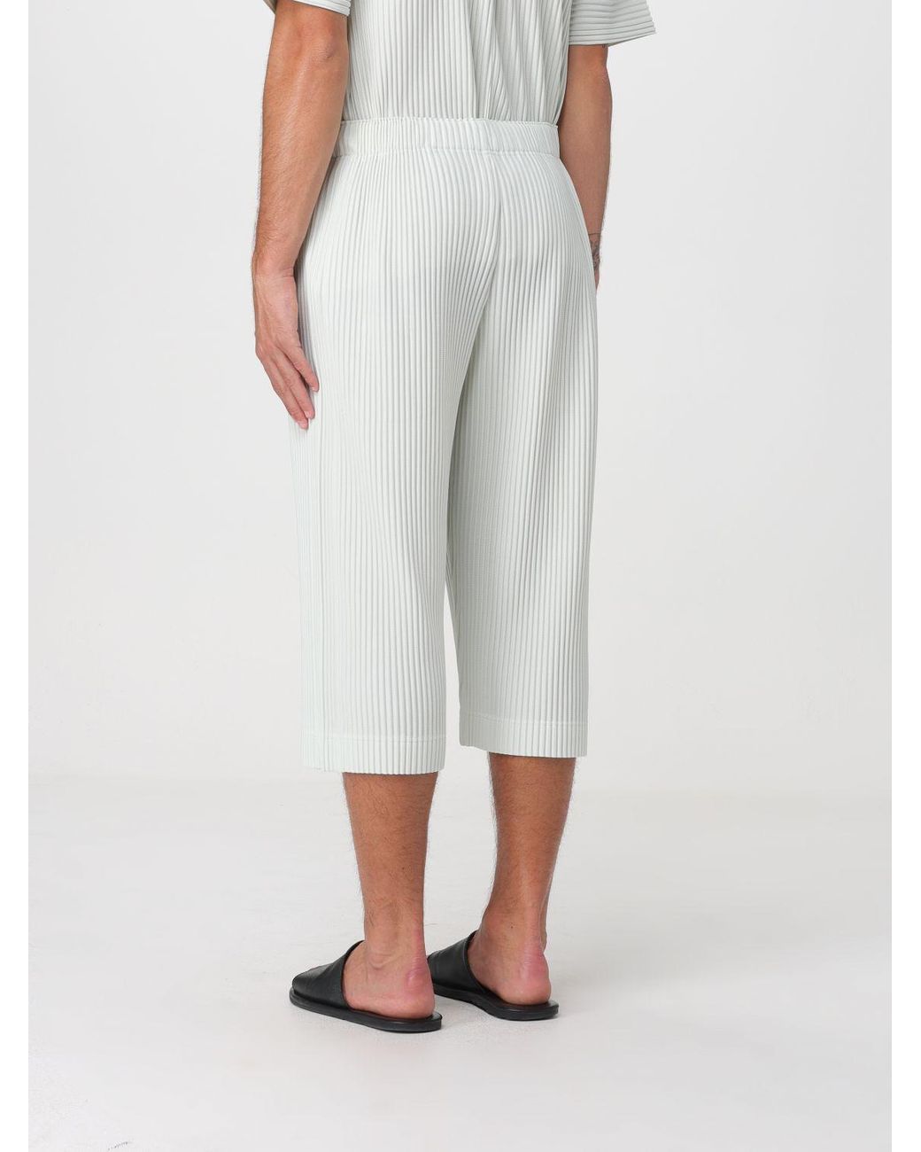 Homme Plissé Issey Miyake White Homme Plissé Issey Miyake Slim Cropped Trousers for men