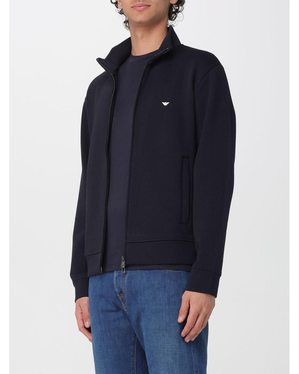 Emporio Armani Blue Cotton Blend Zip-Up Sweatshirt for men