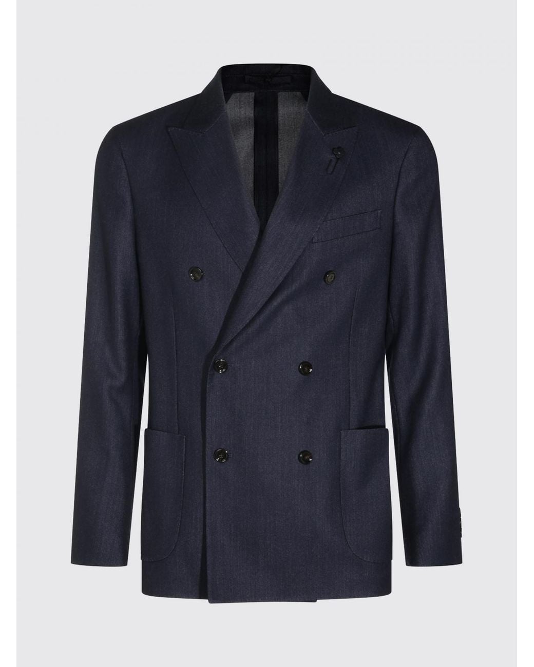 Lardini Blue Double-Breasted Wool Blazer With Peak Lapels And Patch Pockets for men