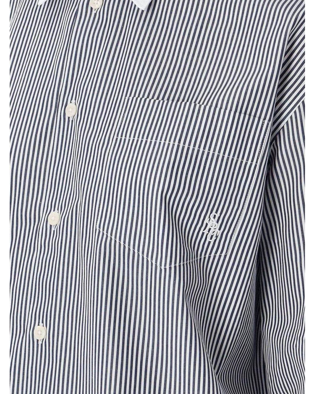 Sporty & Rich Gray Sporty &Amp Rich Striped Cotton Shirt With Relaxed Fit And French Collar