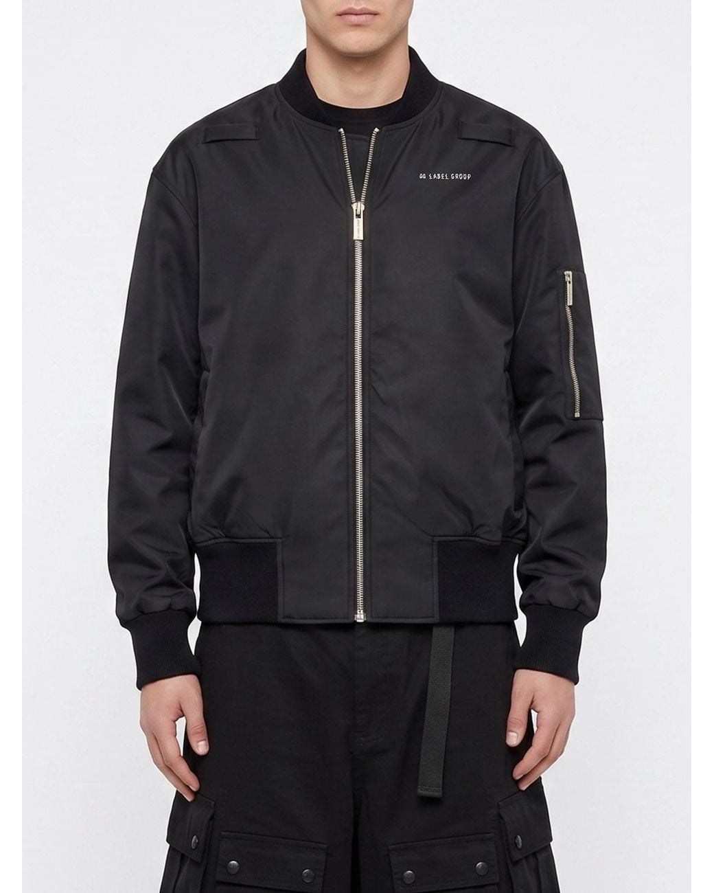 44 Label Group Black Nylon Bomber Jacket With Back Logo And Bomber Collar for men