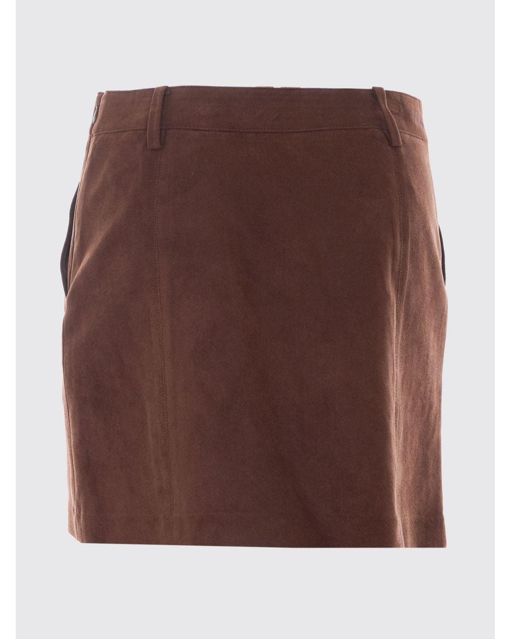 DUNST Brown High-Waisted Suede-Effect Technical Fabric Pencil Mini Skirt