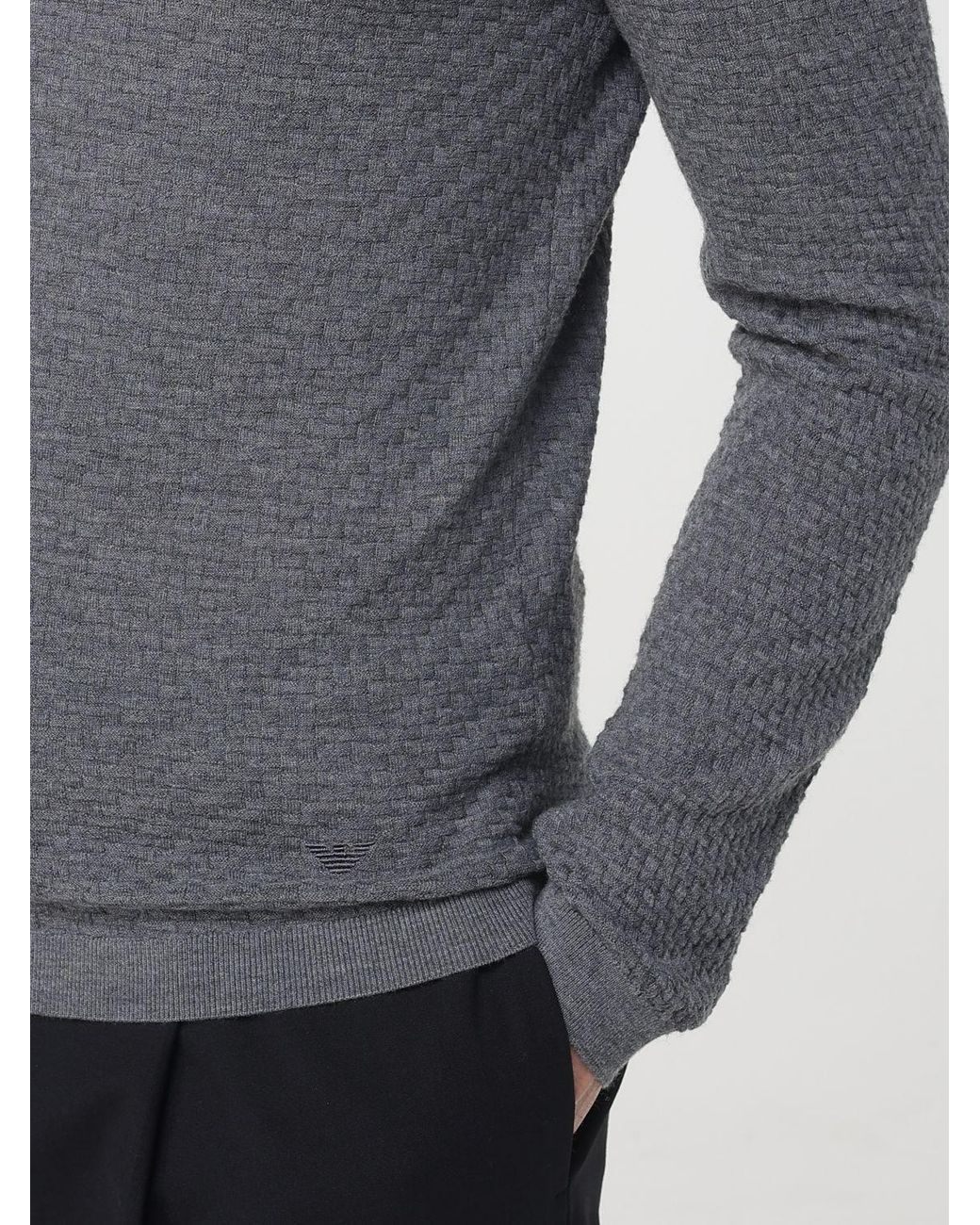 Emporio Armani Gray Virgin Wool Crew-Neck Pullover for men