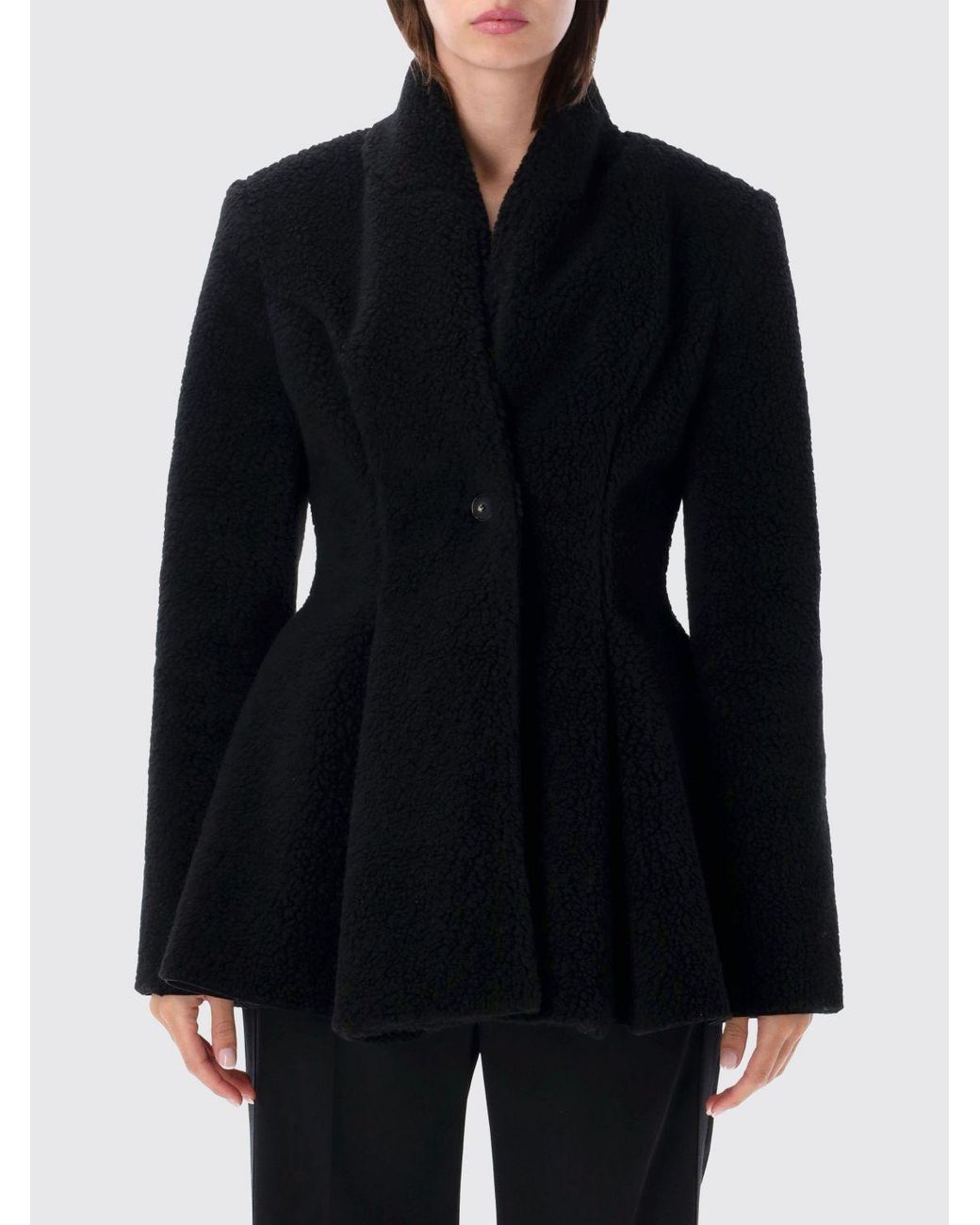 Stella McCartney Black Single-Breasted Short Wool Blend Coat With Shawl Collar