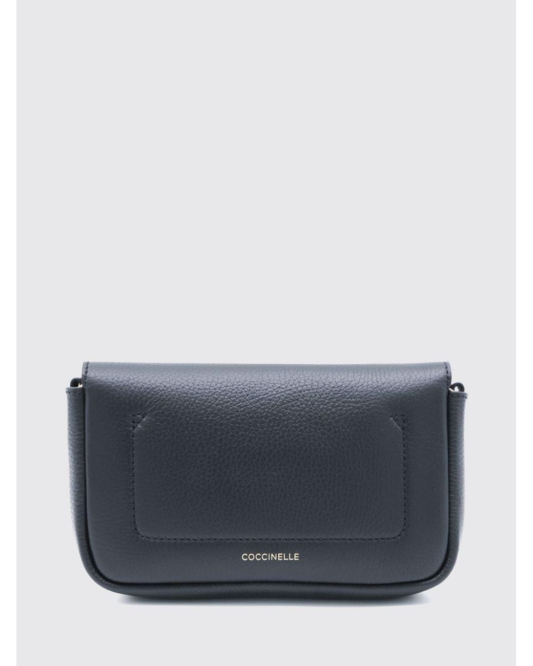 Coccinelle Blue C-Me Lock Mini Pebbled Leather Shoulder Bag With Buckle Closure