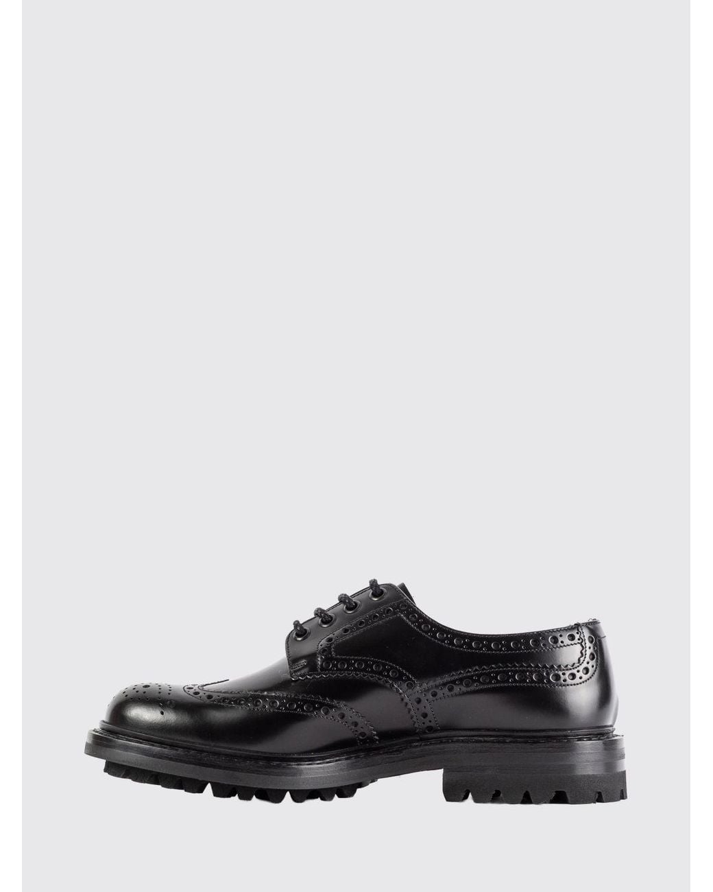Church's Black Brushed Calfskin Leather Brogue Derby Shoes With Notched Sole for men