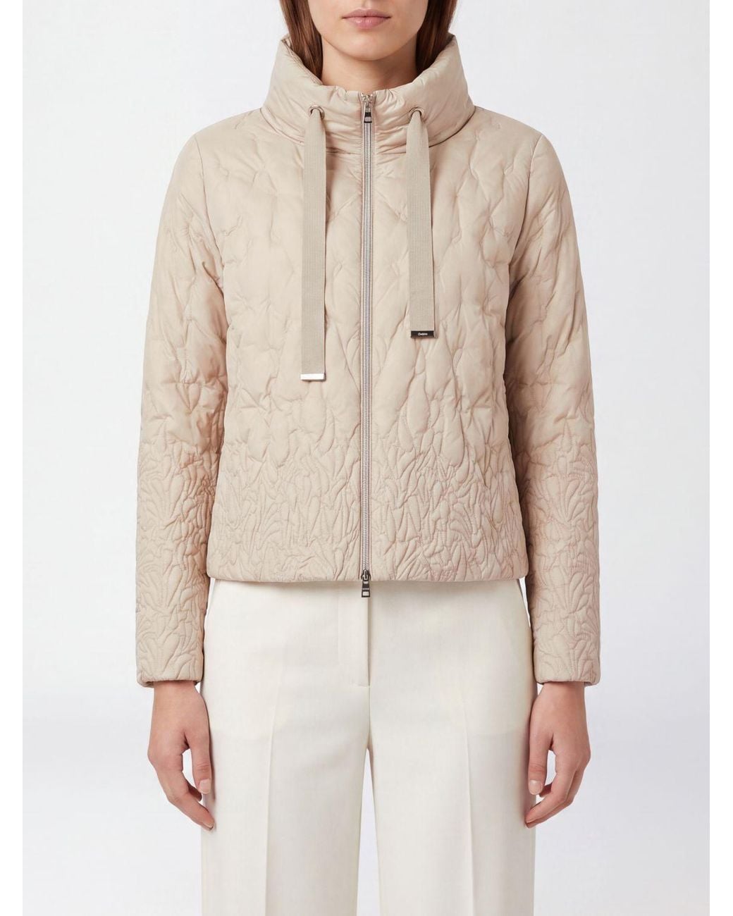 Herno Natural Short Quilted Ultralight Nylon Down Jacket With High Neck And Zip
