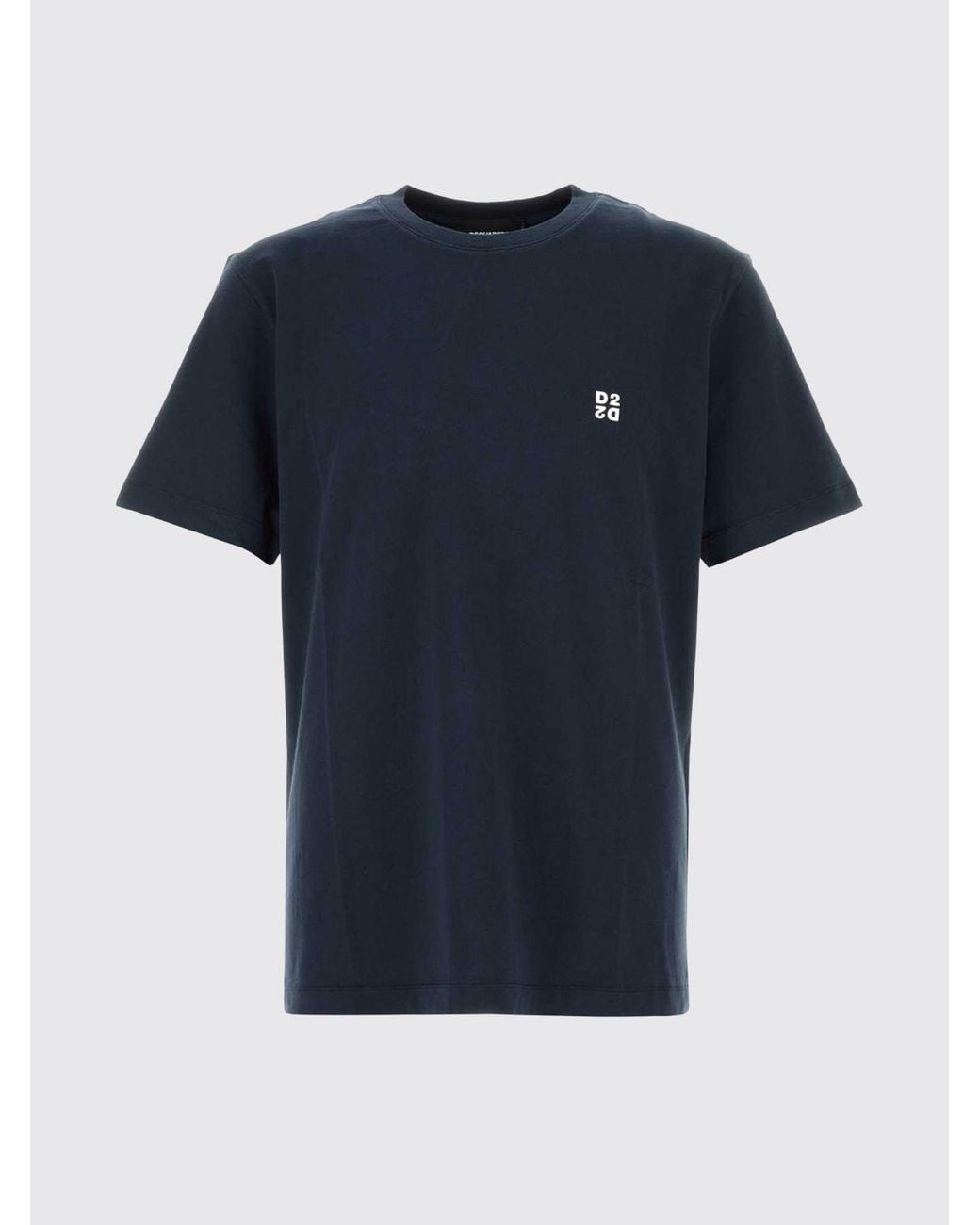 DSquared² Blue Crewneck Cotton T-Shirt With Contrast Logo for men