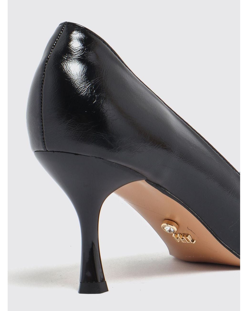 Twentyfourhaitch Black Faux Leather Pumps With Mid Stiletto Heel And Almond Toe