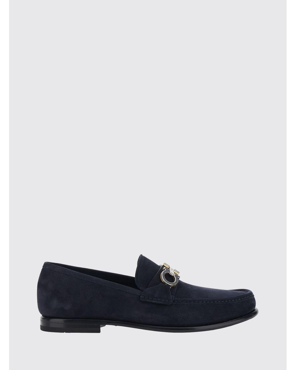 Ferragamo Blue Nubuck Leather Penny Loafers With Gancini Detail for men