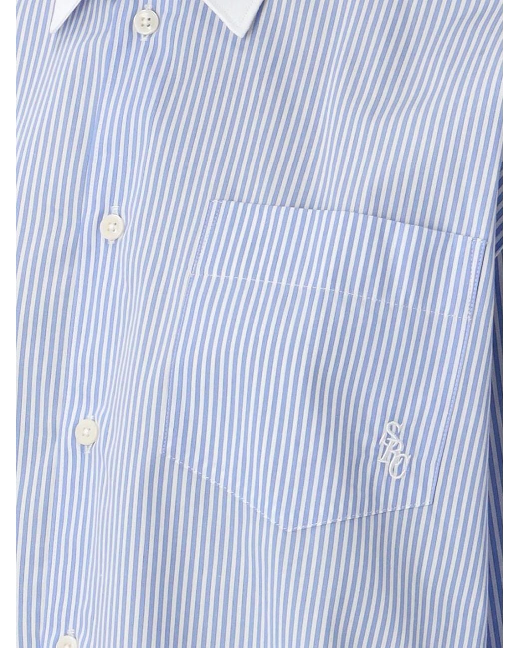 Sporty & Rich Blue Sporty &Amp Rich Striped Cotton Shirt With Relaxed Fit And French Collar