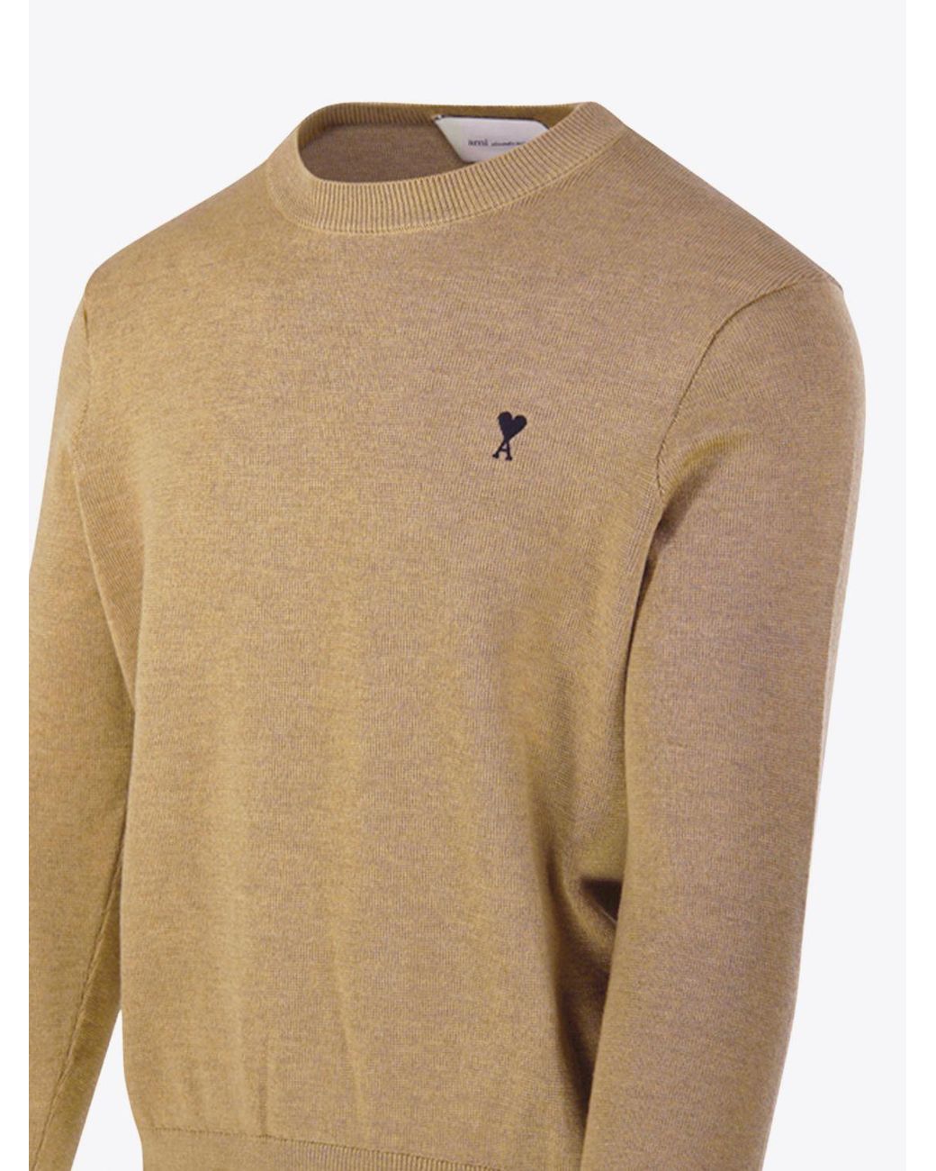 AMI Natural Crewneck Wool Jumper With Ami De Coeur Logo Embroidery for men