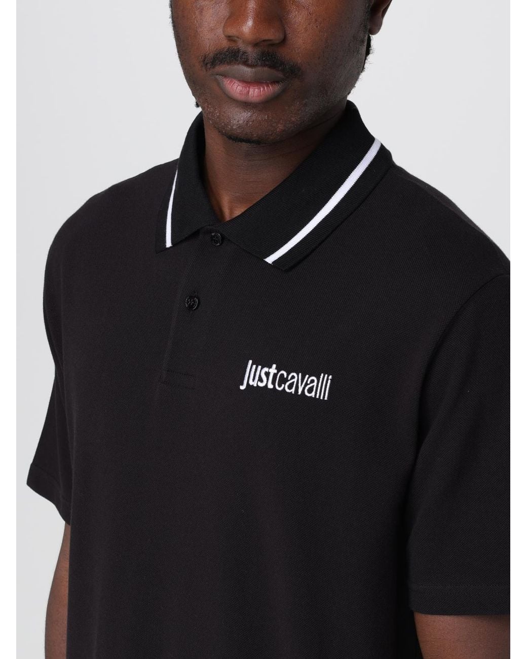 Just Cavalli Black Short Sleeve Polo Shirt Tipped Collar for men