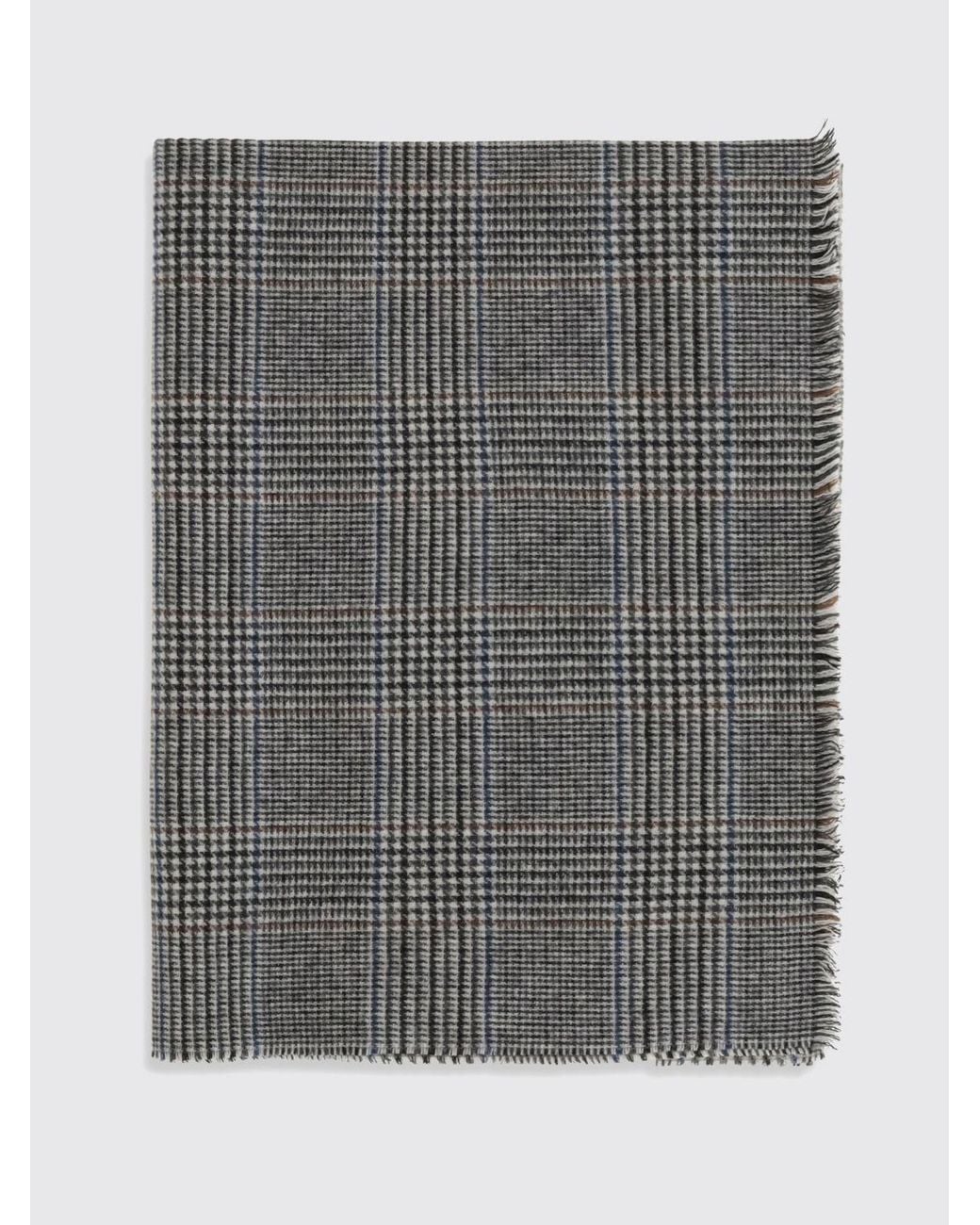 Brunello Cucinelli Gray Fringed Prince Of Wales Check Scarf