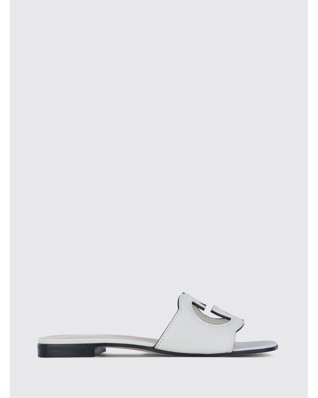 Gucci White Smooth Leather Mules With Gg Monogram And Square Toe