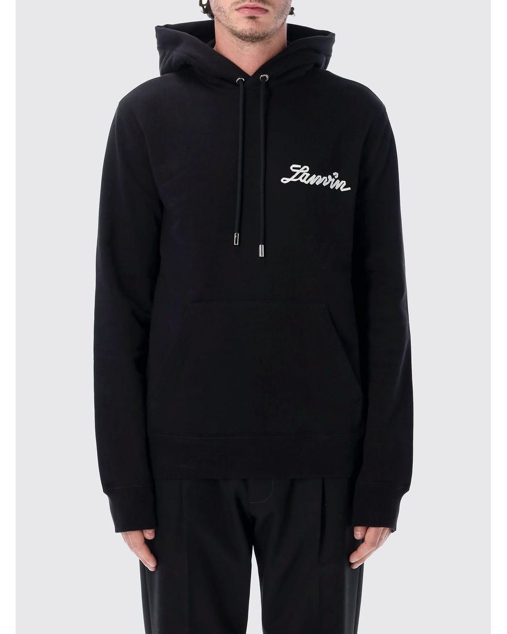 Lanvin Blue Cotton Hoodie With Kangaroo Pocket And Logo for men