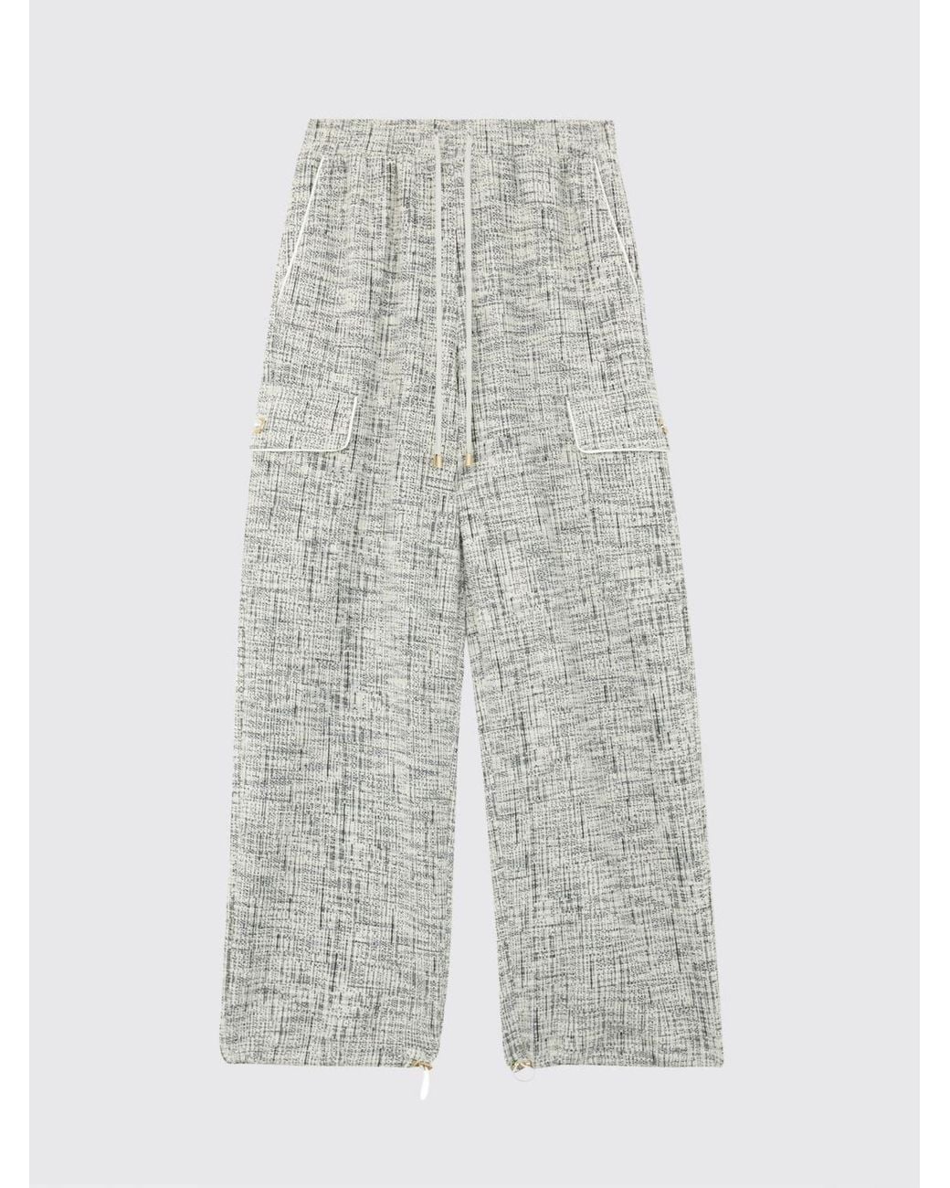 Twinset White Cotton Blend Cargo Trousers With Drawstring And Sequin Appliqué