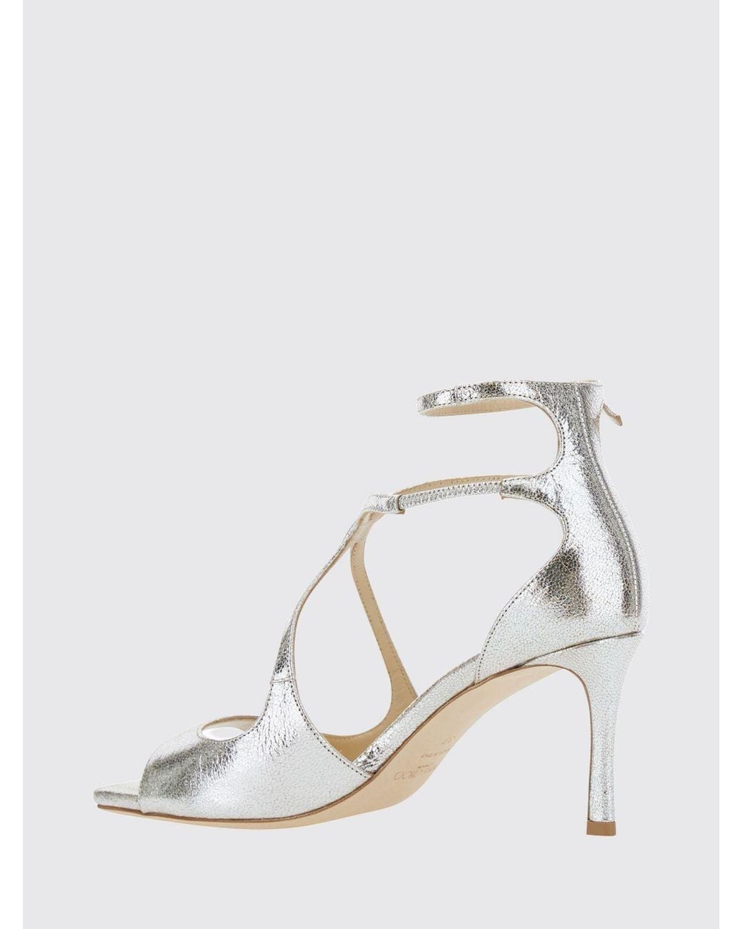 Jimmy Choo White Azia Laminated Leather Sandals With Stiletto Heel And Square Toe