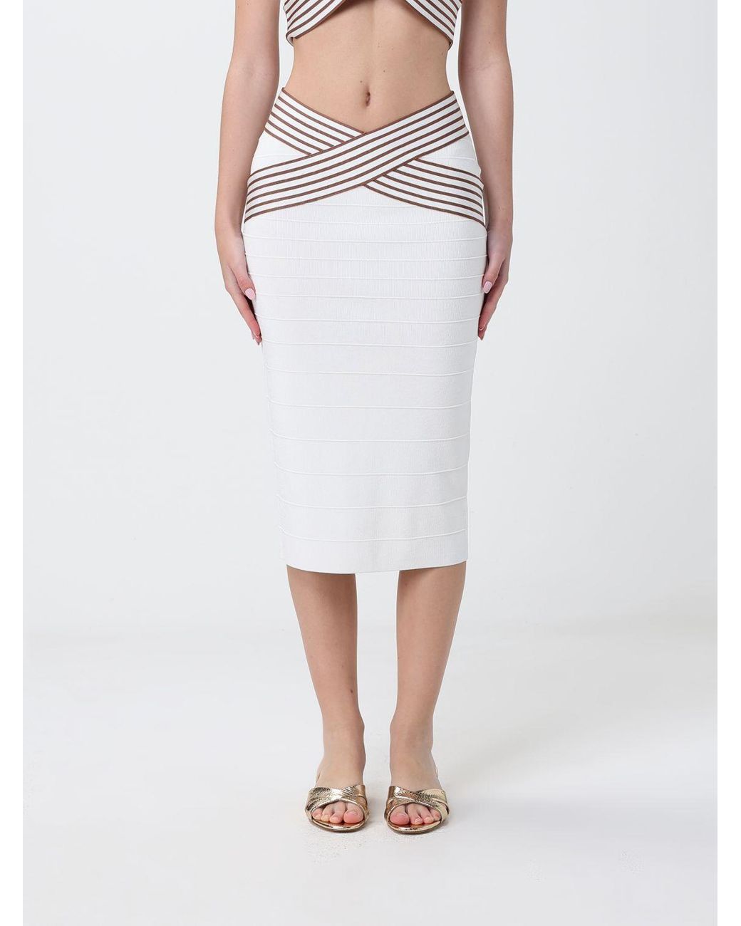 Elisabetta Franchi White Jersey Midi Skirt